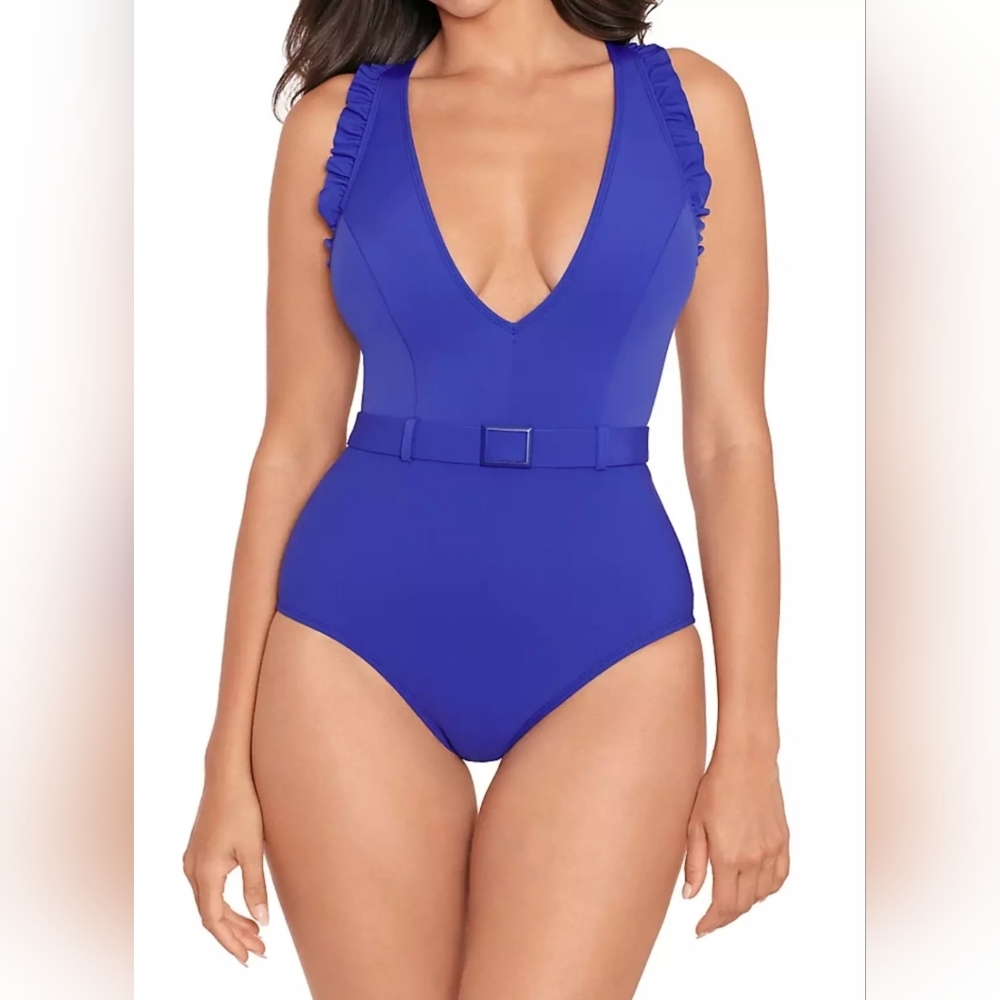 Skinny Dippers Size Large Blue Womens Ruffled Beachwear One-Piece Swimsuit NWT